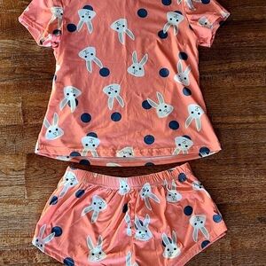 Kids Bunny Pattern Pajama Set - Coral